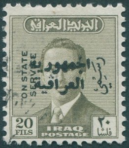 Iraq 1958 20f olive-green Republic opt with Type 43a Official SGO491a used