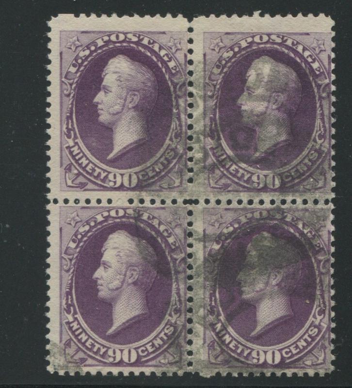 1888 US Stamp #218 90c Used F/VF Block of 4 Catalogue Value $1400