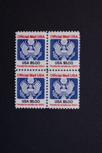 United States #O133 $5 Official Block 4 1983