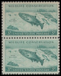 US 1079 Wildlife Conservation King Salmon 3c vert pair MNH 1956