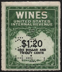 RE146 $1.20 Wine Revenue Stamp (1942) Perfin