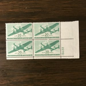 US SCOTT C29 - PB  - 20¢ Twin Motored Transport (4) - P#22761 - MNH, VF