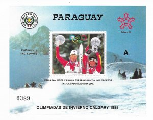 PARAGUAY 1987 WINTER OLYMPIC GAMES WINNERS CALIGARY 88 SOUVENIR SHEET 2238 A