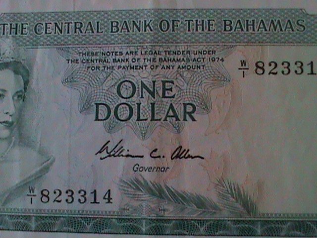 ​BAHAMAS-1974-CENTRAL BANK-$1 DOLLAR-NEAR UNCIR- NOTE- VF-50 YEARS OLD-