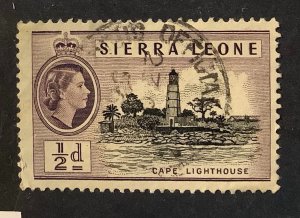 Sierra Leone 1956 Scott 195 used - ½p,  Queen Elizabeth II & Cape Lighthouse