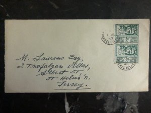 1943 Jersey Channel Islands Occupation Cover England To St Heliers Double