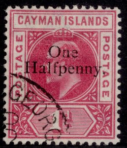 CAYMAN ISLANDS EDVII SG17, ½d on 1d carmine, FINE USED. Cat £85.