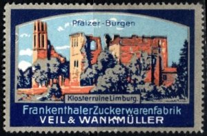 Vintage Germany Poster Stamp Palatinate Castles Limburg Monastery Ruins