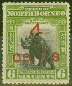 North Borneo 1916 4c on 6c Black & Olive-Green SG187Var 8 for e in C8nts Fine...