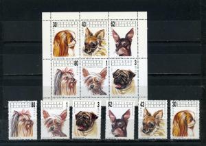 BULGARIA 1991 DOGS SET & SHEET OF 6 STAMPS MNH