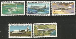 FRENCH POLYNESIA C172-C176, MNH, C/SET OF 5 STAMPS, PLANES USED IN POLYNESIA