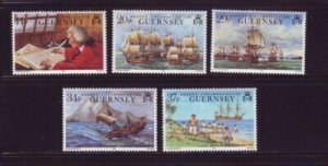 Guernsey Sc  436-440 1990 Anson's Circumnavigation stamp set mint NH