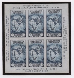 Scott # 735 hinge  unused  Imperforate issued  sou.  sheet of 6 no gum as issued