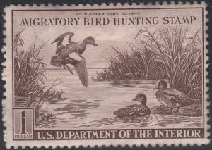 United States 1942 MH Scott #RW9 1942 Duck Stamp