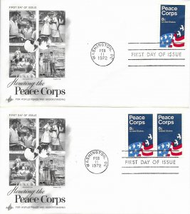 1972 FDC, #1447, 8c Peace Corps, Art Craft, single/pair