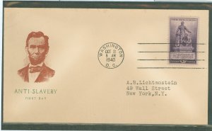 US 902 1940 3c Thirteenth Ammendment/ 75th anniv on an addressed (typed) FDC (second day of sale) with a Grimsland cachet