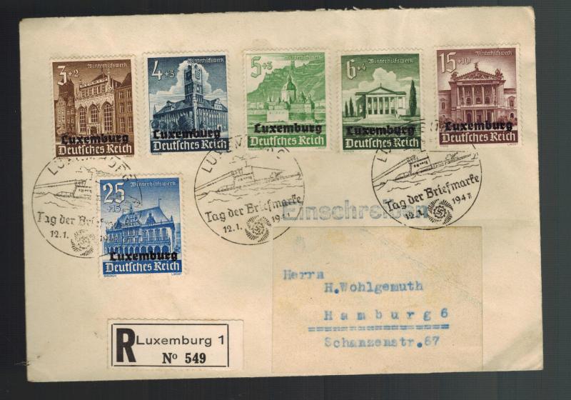 1941 Luxembourg Occupation Cover to Germany Stamp Day Cancel Semi Postals