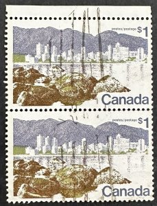 Canada #599 Used Pair $1 Vancouver BC 1973 [G27.6.1]