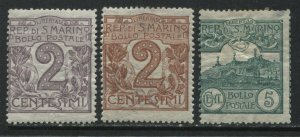 San Marino 1903-21 2 and 5 ¢ mint o.g. hinged