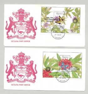 Guyana 1990 Butterflies 2v S/S on 2 FDC Rotary Black o/p Inverted Errors