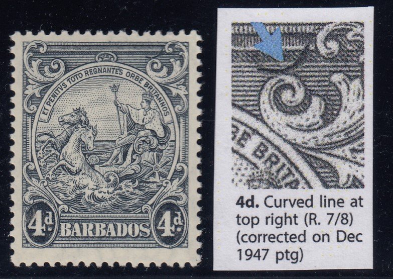 Barbados, SG 253b, MHR Curved Line at Top Right variety