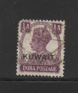 KUWAIT #60  1945  1/2a   KING GEORGE VI OVERPRINT   F-VF  USED  a