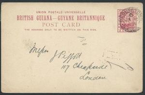 BR GUIANA 1894 2c postcard commercially used Georgetown to London..........46922