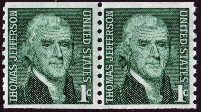 SC#1299 1¢ Thomas Jefferson Coil Pair (1968) MNH