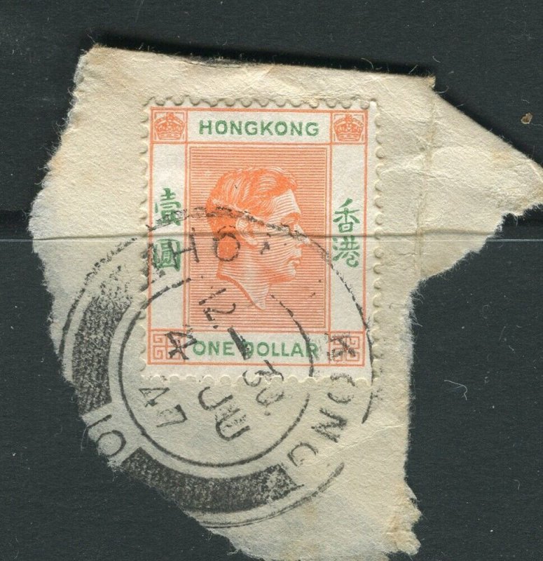 HONG KONG; 1940s early GVI Portrait issue fair POSTMARK PIECE