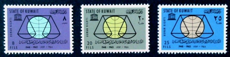 Kuwait 1963 Universal Declaration of Human Rights Scott # 222 - 224 MH