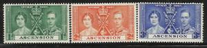 ASCENSION 37-39  MINT HINGED, CORONATION ISSUE, COMMON DESIGN