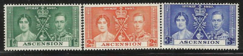 ASCENSION 37-39  MINT HINGED, CORONATION ISSUE, COMMON DESIGN