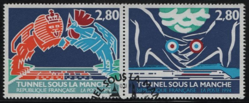 France 1994 used Sc 2422a 2.80fr Opening of Channel Tunnel Pair