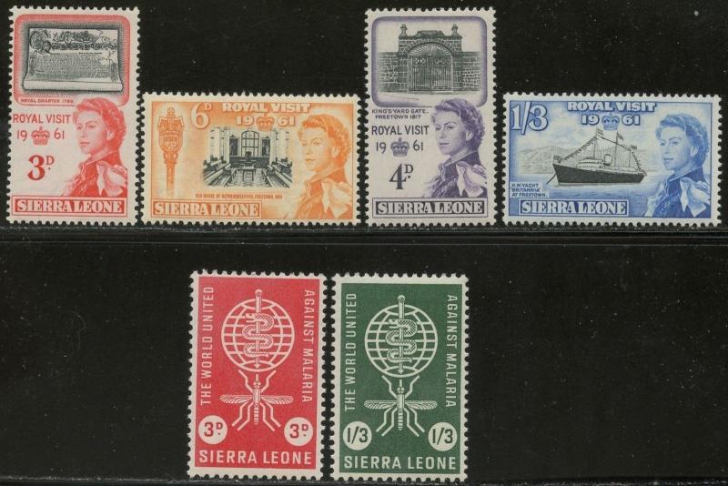 SIERRA LEONE Sc#221-226 SG236-241 1961-62 Royal Visit & Malaria Complete OG MNH