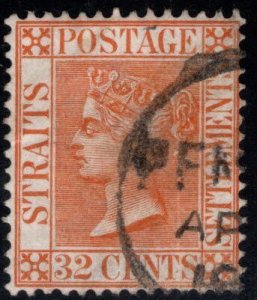 Straits Settlements Scott 56 Used  32 cent Victoria stamp CA wmk