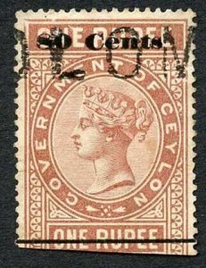 Ceylon QV SGT92 80c on 1r Red-brown Telegraph Stamp Wmk Crown CA (Narrow)