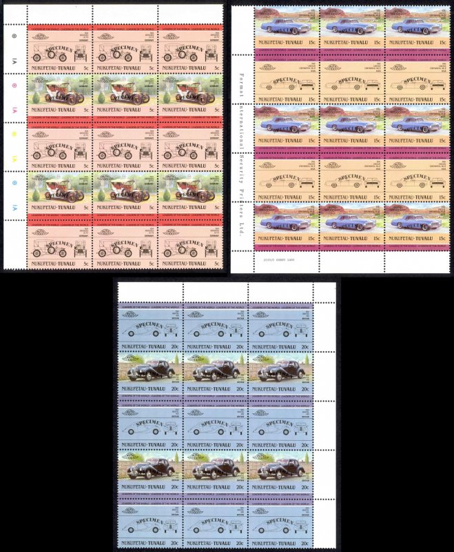 Tuvalu Nukufetau Sc# 1,4,5 MNH Blocks/15 SPECIMEN 1984-1985 5c-20c Automobiles