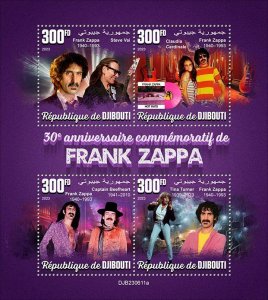 DJIBUTI - 2023 - Frank Zappa - Perf 4v Sheet - Mint Never Hinged