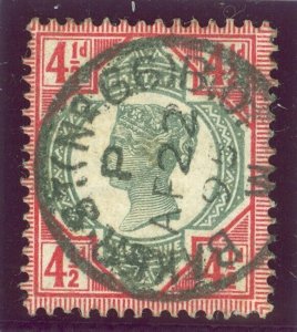 SG 206 4½d green & carmine. Very fine used with a Baker St CDS, April 22nd 1895 