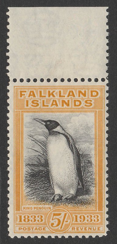 FALKLAND ISLANDS : 1933 Centenary 5/- black & yellow King Penguin. MNH **. 