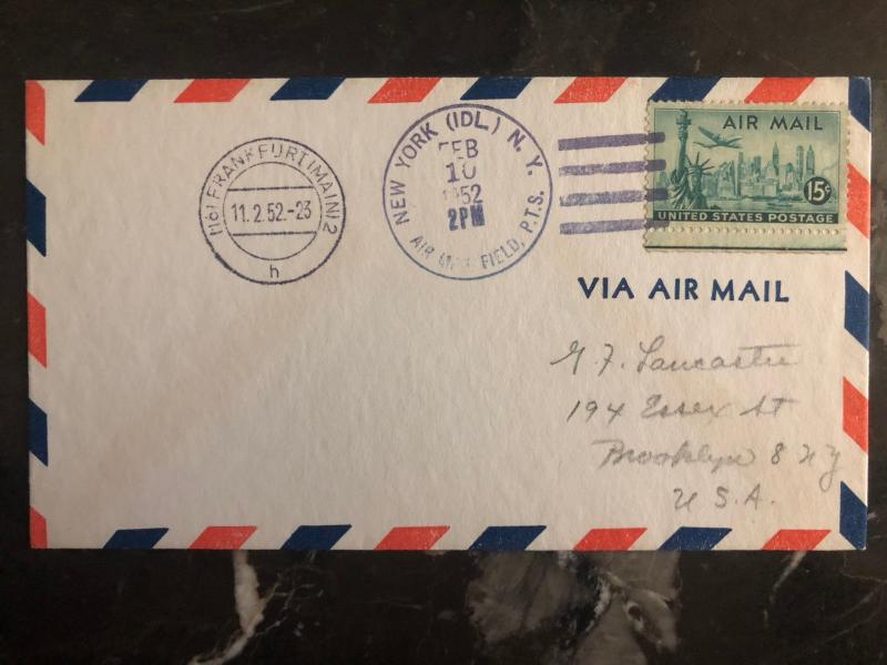 1952 New York USA Special flight cover Swiss Air to Frankfurt Germany 109 Flown