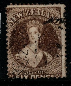 NEW ZEALAND SG75 1862 6d BLACK-BROWN USED 