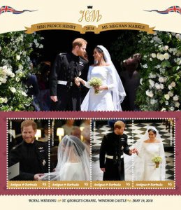 Antigua 2018 - Prince Harry & Meghan Markle Royal Wedding - Sheet of 4 - MNH