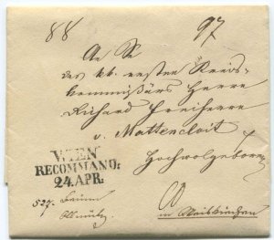 1838 EL with fine WIEN RECOMMAND 24 APR h/stamp.