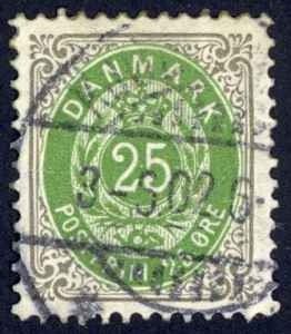 Denmark Sc# 50a CULL inverted frame (small tear) 1895-1901 25o Numerals