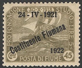 FIUME (Italy) 1922 Sc 165  45c Mint LH,  VF  - Ship