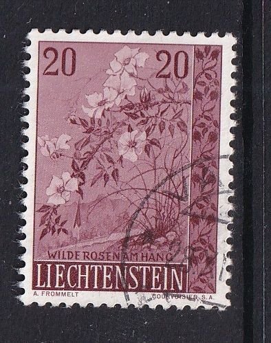 Liechtenstein  #313  used  1957  wild roses 20rp