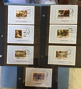 AJMAN 1970 Art Imperf SS collection of 7 precanceled