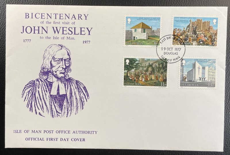 Isle of Man #105-108 Used VF/XF First Day Cover - John Wesley 1977 [CVR201]