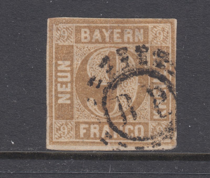 Bavaria Sc 12 used.1862 9kr bister Numeral, B.P. open Millwheel cancel, Bahnpost